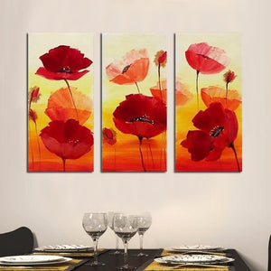 Hand-painted Oil Paintings Home Decor 3 Pcs/Lot Abstract Red Flower Decorative Wall Pictures Canvas Art  For Living Room