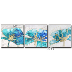 Hand-painted High Quality Modern Abstract Green Flowers Landscape Oil Painting on Canvas 3 PCS 1 Set Flowers Oil Painting