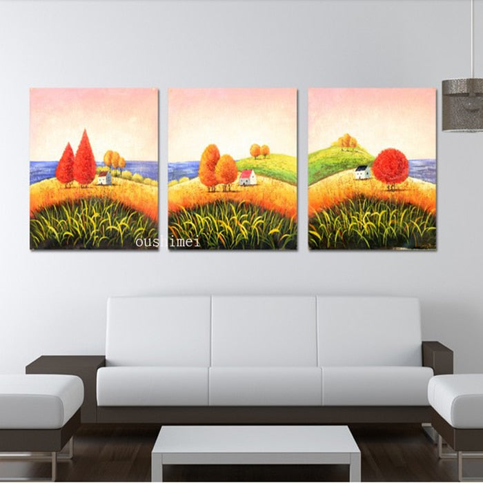 Handpainted 3 Pcs Landsacpe Oil Painting On Canvas Pachira Pictures For Bedroom Office Paintings Wall Art Landscape