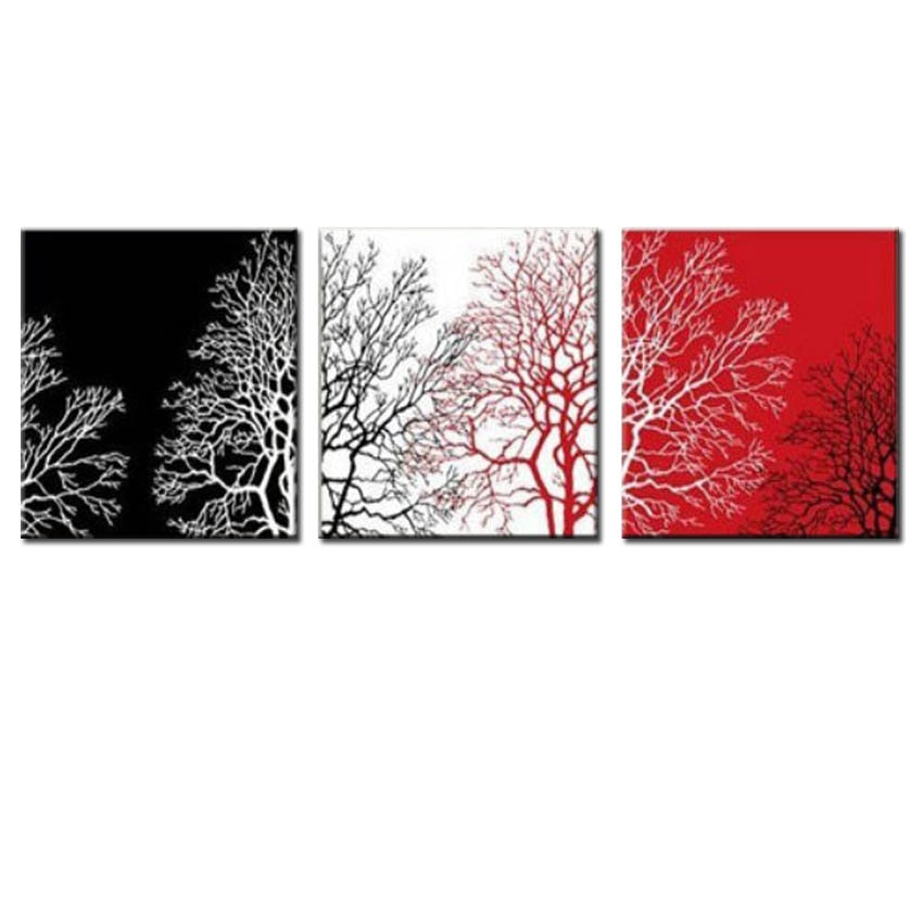 POP Modern mural No Frame black and wihte red trees Oil Paintings on Canvas 3 pcs home Decoration Wall Art Paints for room