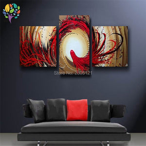 Handpainted Abstract flying red line art sets 3 pcs Modern Wall Painting thick red abstract Oil Painting On Canvas Wall Decor