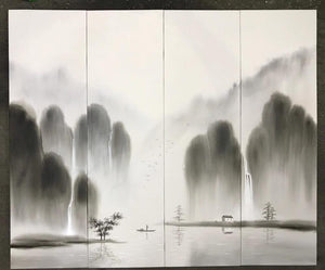 100% Hand Painted 4 pcs Modern Chinese Landscape Oil Painting on Canvas Abstract Canvas Painting Wall art Picture for Home Decor