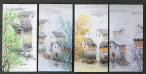 100% Hand Painted 4 pcs Modern Chinese Landscape Oil Painting on Canvas Abstract Canvas Painting Wall art Picture for Home Decor