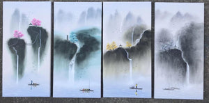 100% Hand Painted 4 pcs Modern Chinese Landscape Oil Painting on Canvas Abstract Canvas Painting Wall art Picture for Home Decor