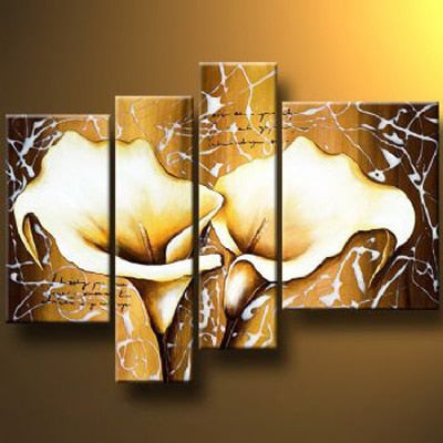 4 pcs Hand Painted Home Decor Canvas Painting In Pearl Colour-Modern Canvas Art Wall Decor-Floral Oil Painting Wall Art