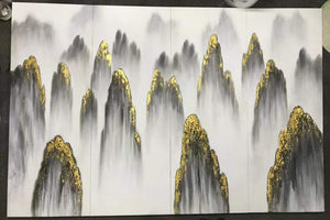 100% Hand Painted 4 pcs Modern Chinese Landscape Oil Painting on Canvas Abstract Canvas Painting Wall art Picture for Home Decor