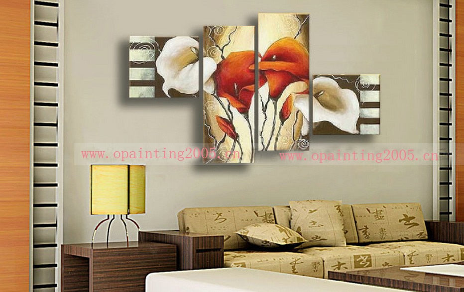 Handmade 4 Pcs Abstract Picture On Canvas Lily Flower Oil Painting For Living Room Wall Artwork Free Shipping Modern Pictures