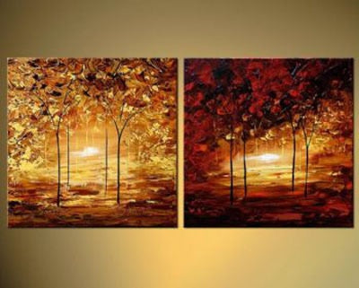 2pcs Hand Painted Canvas Painting-Soulmates-Modern Canvas Art Wall Decor-Landscape Oil Painting Wall Art
