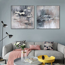 Load image into Gallery viewer, 2PCS Flowers 1 Set  Pictures Oil Pianting With Ink And Lotus Handmade Oil Paintings On Canvas New Arrival Wall Art For Room