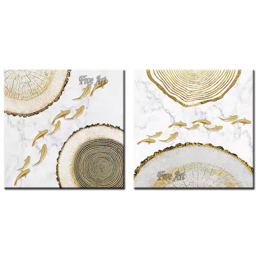 Unframed 2PCs Group Abstract New Gold Foil Oil Painting Wall Decoration Canvas Art Pictures Artwork For Hotel Wall Decoration