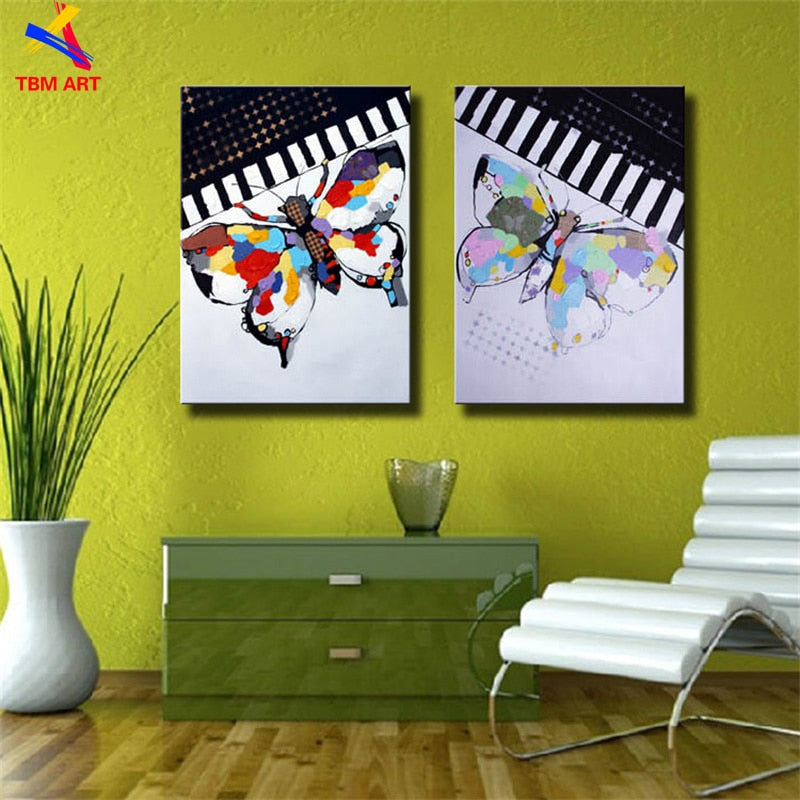 2pcs Butterfly Pic Hand Painted Modern Abstract Oil Painting On Canvas Wall Art Gift for Living Room Decoration No Framed CT087