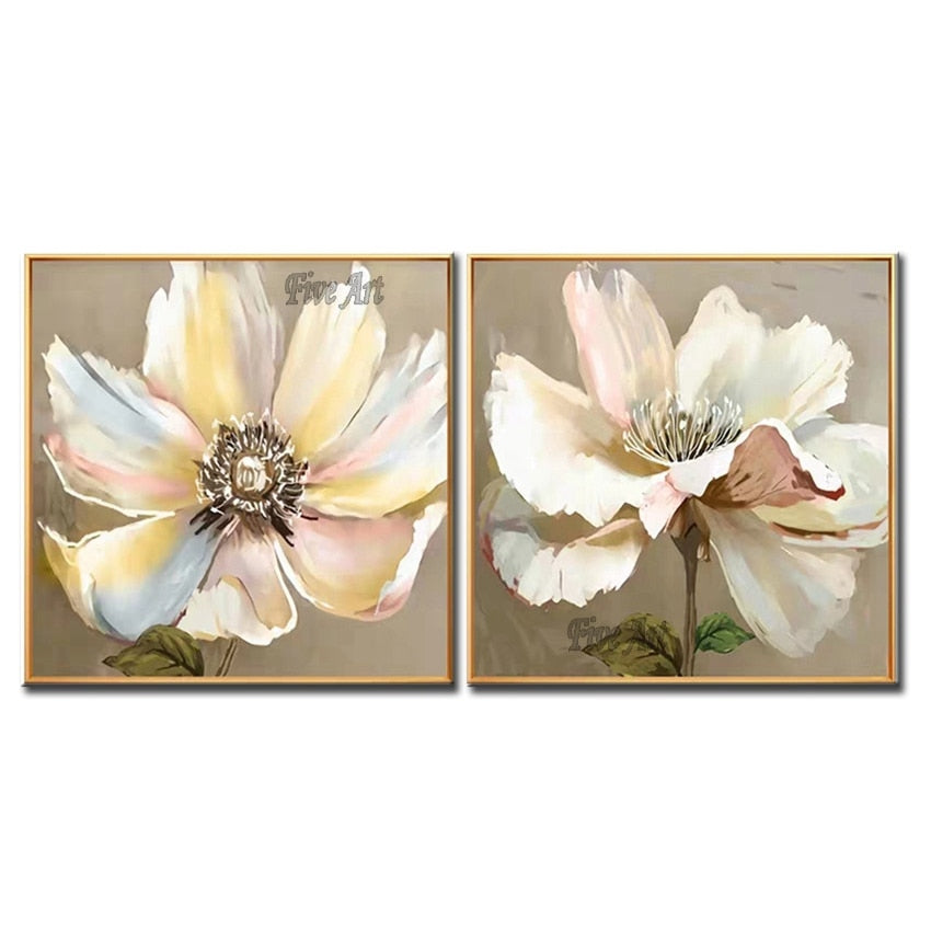 Wall Art Painting Home Decor Modern Abstract 2PCS Lotus Flower Canvas Oil Painting Wall Picture Art Cheap Paintings Artwork