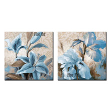 Load image into Gallery viewer, Real Handmade 2PCS Unframed Abstract Blue Flower Oil Painting Wall Decoration Canvas Art Pictures Artwork For Hotel Wall Decor