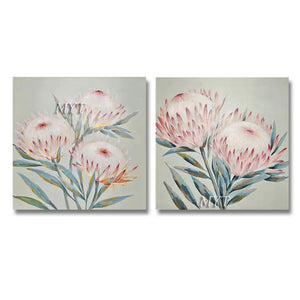 New Arrival 2PCS Flower Oil Painting Canvas Wall Art Unframed Living Room Decoration Artwork Group Wall Pictures Free Shipping