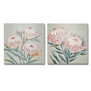 New Arrival 2PCS Flower Oil Painting Canvas Wall Art Unframed Living Room Decoration Artwork Group Wall Pictures Free Shipping