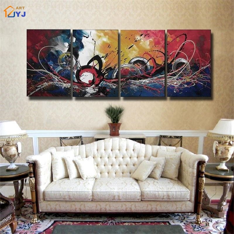 4 Panel Huge Texture Abstract Picture Wall Art Gift for Living Room Hand Painted Modern Oil Painting on Canvas Home Decor JYJ026