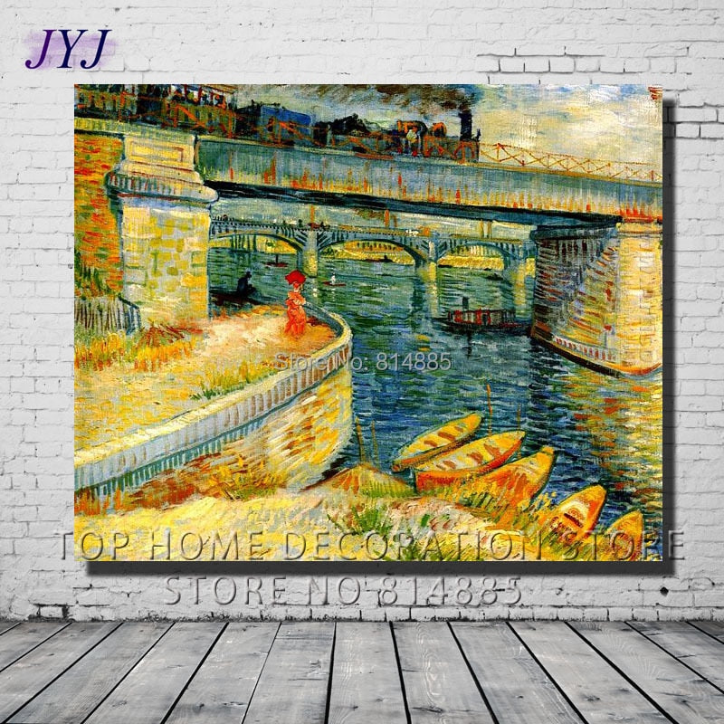 Bridges Across The Seine At Asnieres 1887 by Vincent Van Gogh  Top Quality Handmade Oil Painting Canvas Wall Art Gift  VG035