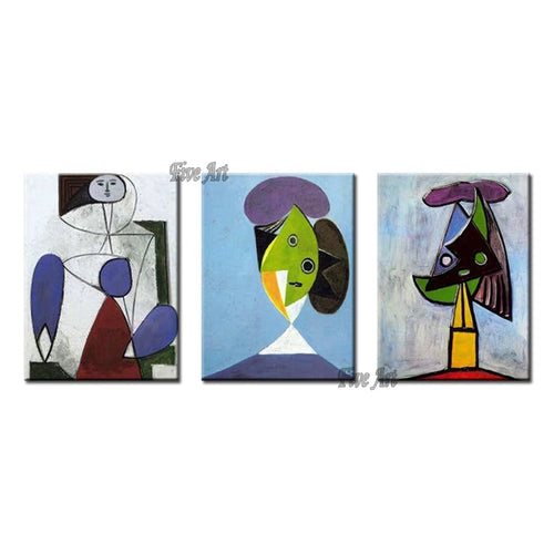 Modern Home Decor Pieces 3 PCS Group Abstract Picasso Oil Painting Reproduction Real Hand Painted Famous Wall Art On Canvas