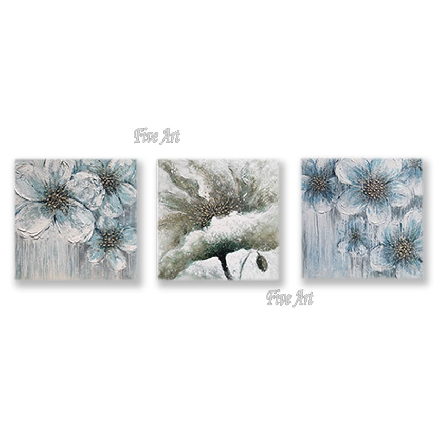 Home Wall Decorative 3PCS Group Canvas Flower Oil Painting Heavy Textured Abstract Handmade 3 Panels Canvas Wall Art No Frame
