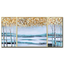 Load image into Gallery viewer, Modern New Golden Foil Textured Abstract Tree Oil Painting Canvas Wall Picture Art Pure Handmade 3PCS Canvas Wall Art Unframed