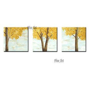 Abstract Artwork 3PCs Group Gold Texture Trees Oil Painting Hand-painted Wall Hangings Canvas Art 3 Panels Artwork For Home