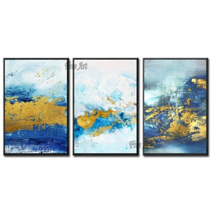 Latest Blue Design Abstract 3 Panels Canvas Wall Art Unframed Handmade Texture Oil Painting Cheap Hot Selling Canvas Artwork
