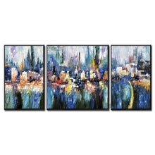Load image into Gallery viewer, Dark Color Paintings Wall Picture Art Unframed 100% Hand Painted Abstract 3PCS City Building Oil Painting Wall Art Cheap Selling