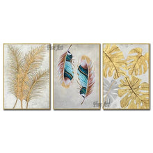 Load image into Gallery viewer, Latest Design Gold Feather Oil Painting Picture Art Unframed Hot Selling Abstract Paintings Wall Canvas Art Cheap Home Goods