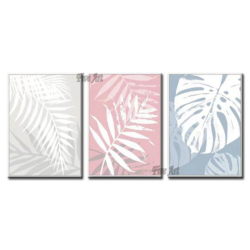 3 Pieces Abstract Canvas Wall Art Leaves Oil Painting Art 100% Hand-painted Cheap Unframed Paintings Wall Pictures Artwork