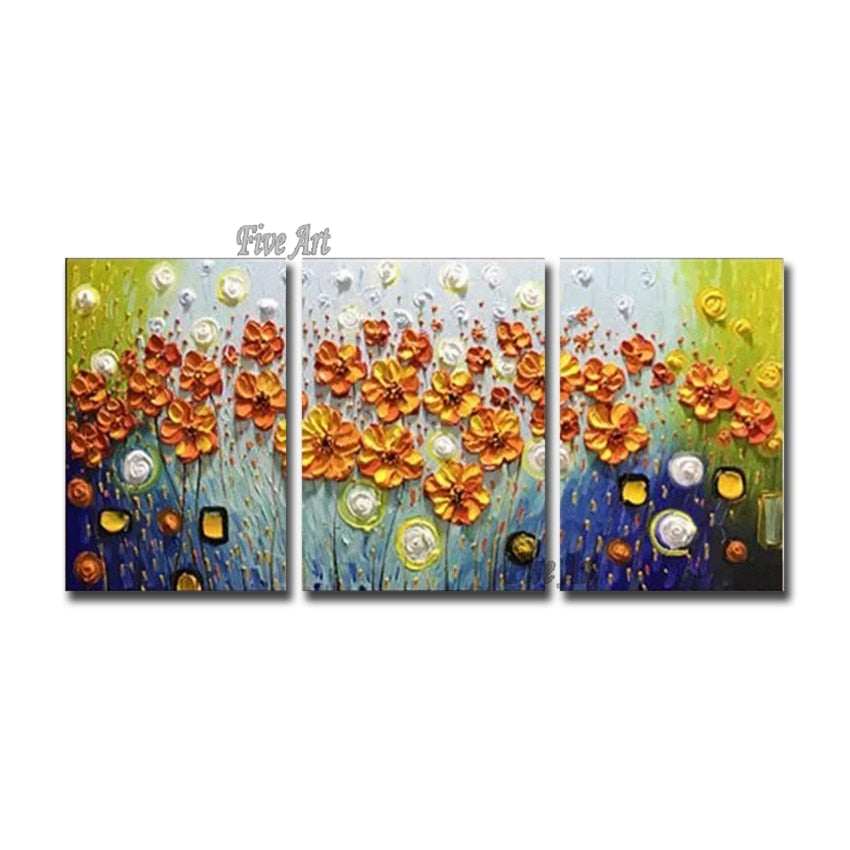 Red Flowers Pictures Oil Painting Hand Painted Free Shipping Canvas 3PCS Painting Wall Art Home Decoration Paintings Wall Art