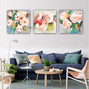 Home decorative 3pcs oilpainting hand-painted abstract flower oil painting modern living room painting decoration unframe