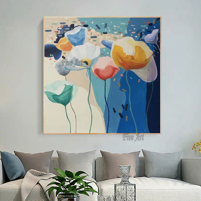 Free Shipping Modern Flower Hand Painted Landscape Oil Paintings on Canvas Modern Abstract Wall Art For Living Room Home Decor