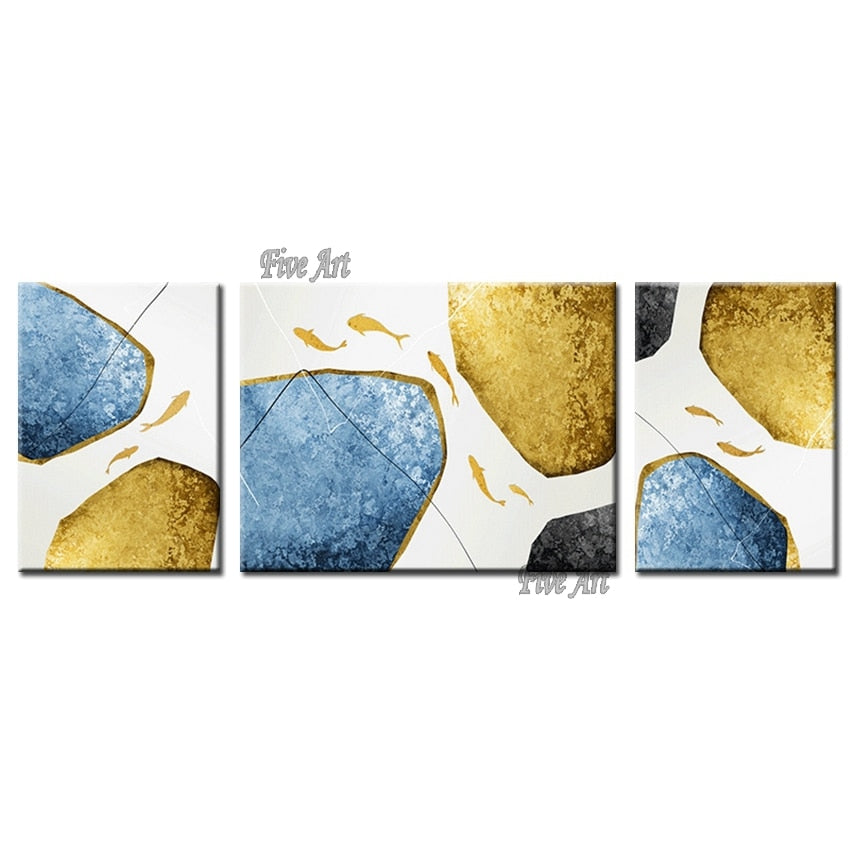 3PCS 1 Set Home Decorative Paintings Gold Foil Abstract Stones Oil Painting Picture Art Modern Wall Pictures Home Decor As Gift
