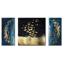 Load image into Gallery viewer, Unframed 3PCS Group Gold Foil Design 100% Hand Painted Gold Fishes Design Abstract Oil Painting Wall Picture Artwork Canvas Art