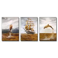 Load image into Gallery viewer, Dolphins Jump Out Of The Water Real Picture Oil Painting On Canvas Wall Art Pictures For Living Room Hotel Decor Best Gift