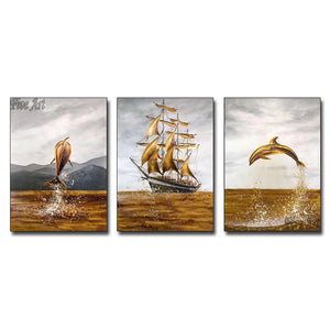 Dolphins Jump Out Of The Water Real Picture Oil Painting On Canvas Wall Art Pictures For Living Room Hotel Decor Best Gift