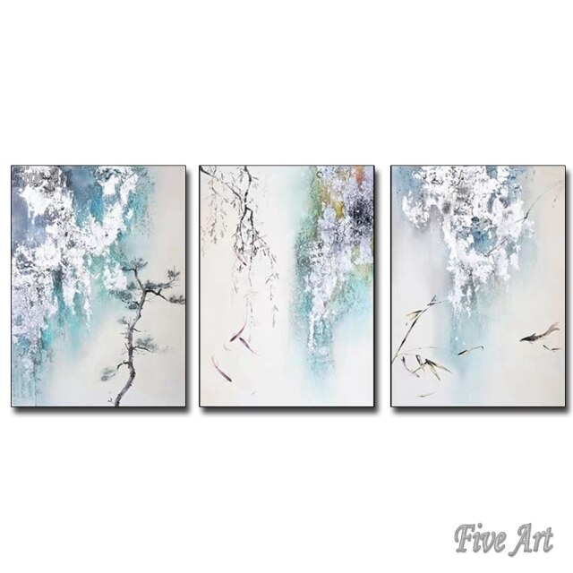 Art Hand Painted 3PCS Flower Oil Paintings on Canvas Modern Wall Art Picture Living Room Bedroom Wall Decor No Framed