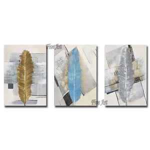 Wall Art Home Decoration Large 3PCS Group Colorful Feather Oil Painting Canvas Art Free Shipping Handmade Wall Decor Picture