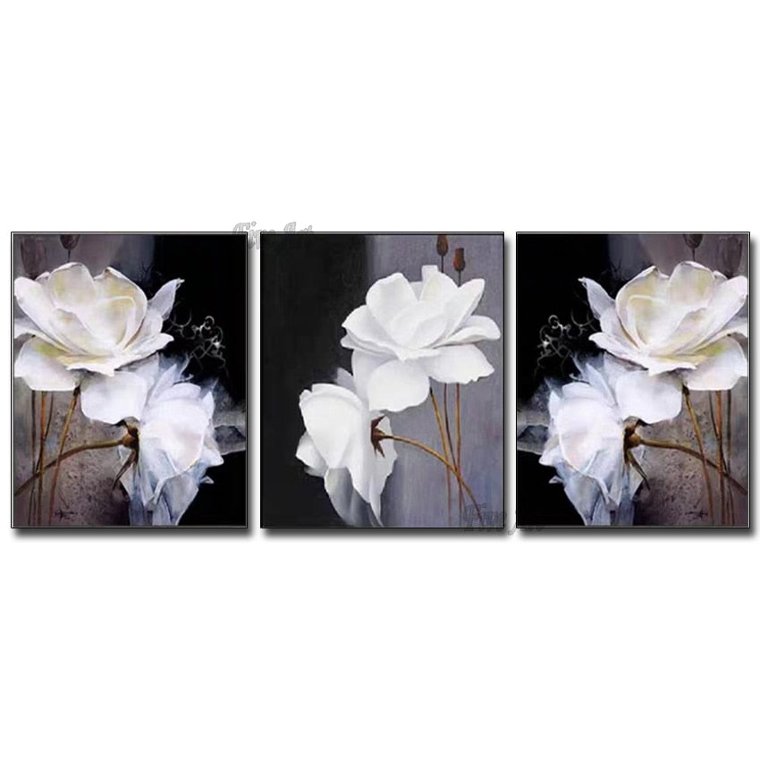 3PCS White Flowers Real Hand-painted Artwork Oil Painting High Quality Modern Artists Oil Paintings Pictures For Home Decor