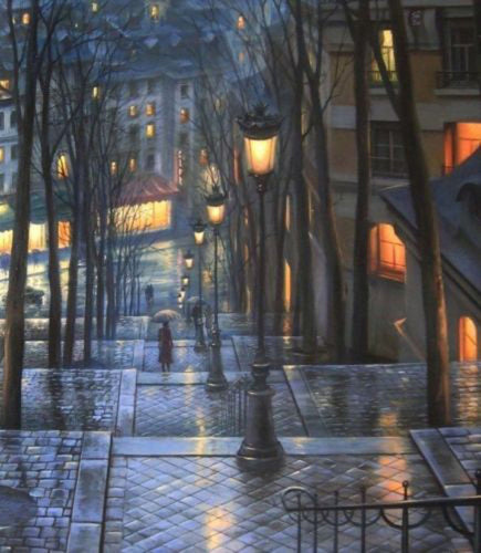 Landscape Wall Decoration Art Oil Painting for Christmas Canvas Painting Oil Picture In the Street Lamp Original Quality