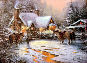 Oil Painting- A Christmas Welcome on canvas hand painted oil painting