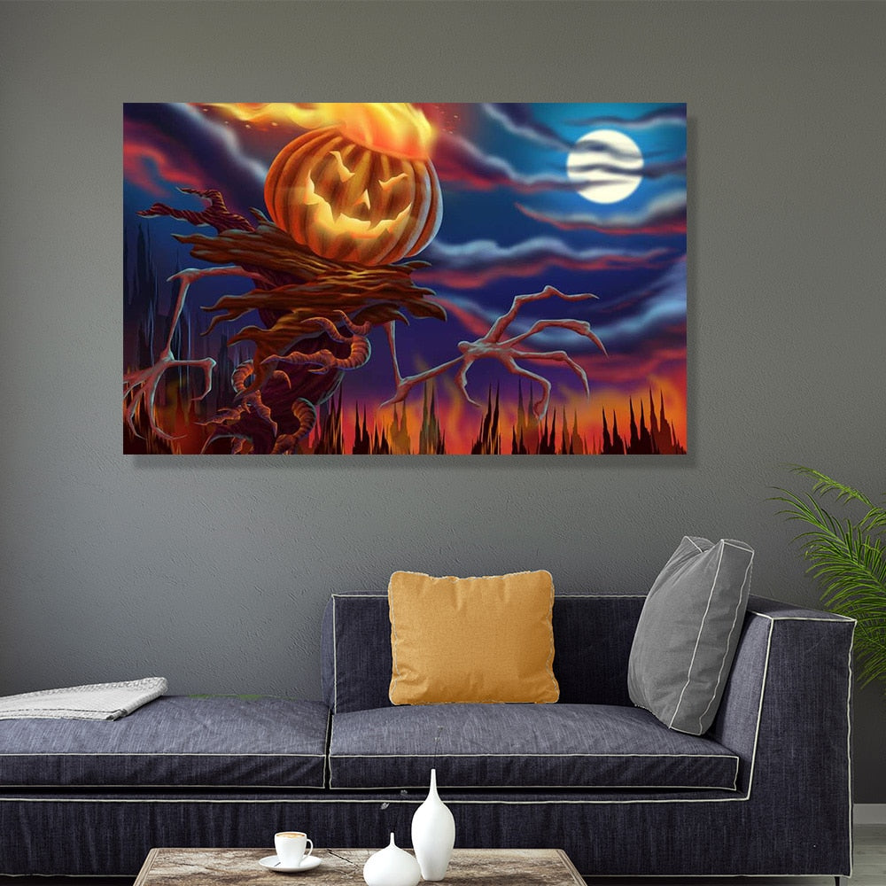Wall Art Canvas Framed Pumpkin Halloween Gift  LED Induction Light Painting Wall Pictures for Living Room
