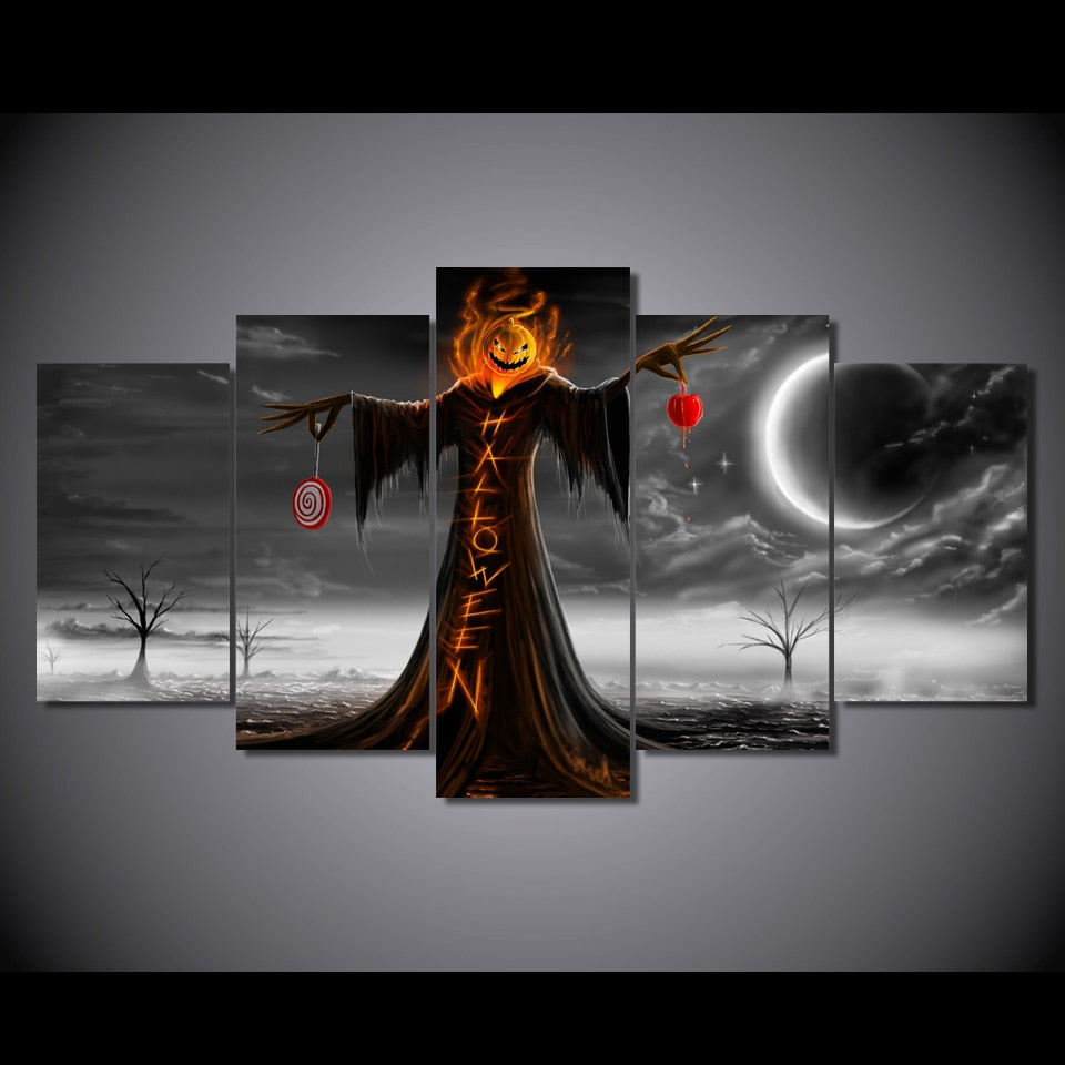 Modern Canvas Paintings Modular Wall Art Abstract Pictures Home Decor Living Room 5 Pieces Halloween Night Pumpkin Poster