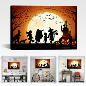 Halloween, Pumpkin, Castle, Moon Poster HD Print Oil Painting on Canvas Picture Art for Home Wall Living Room Decor Unframed