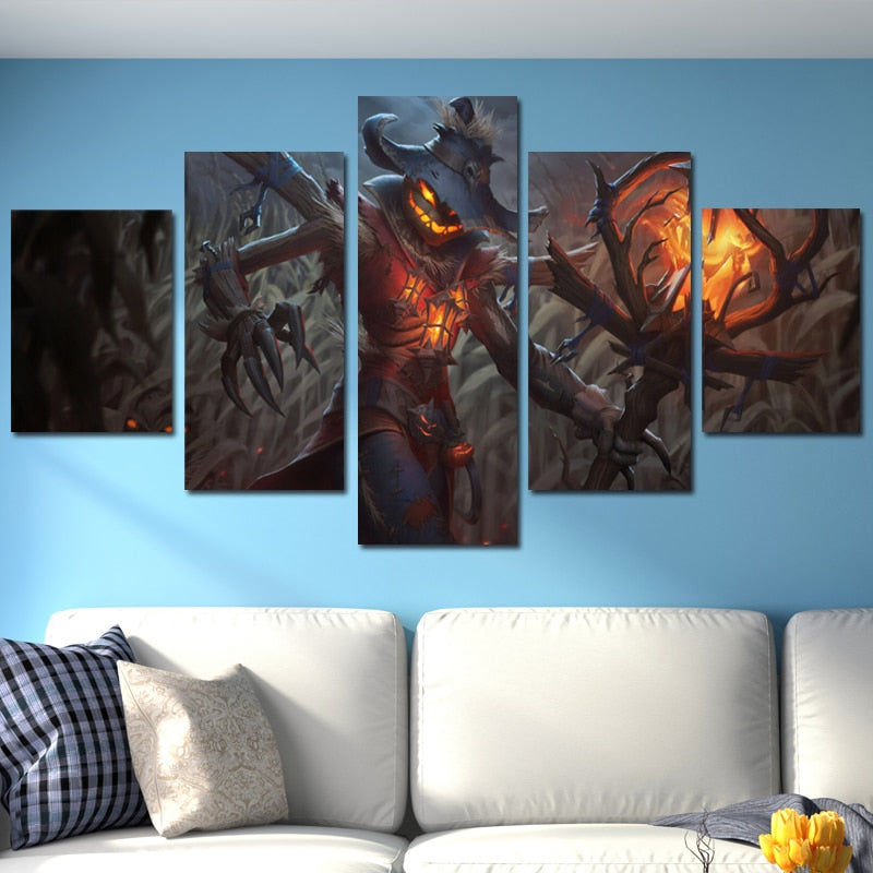 Canvas painting wall art HD Halloween poster Pumpkin wizard 5 paintings custom print Room Decoration anime picture