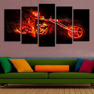 Unframed 5 Pcs Abstract  Flame Man Motorcycle HD Picture Print Painting On Canvas Wall Art For Home Decoration