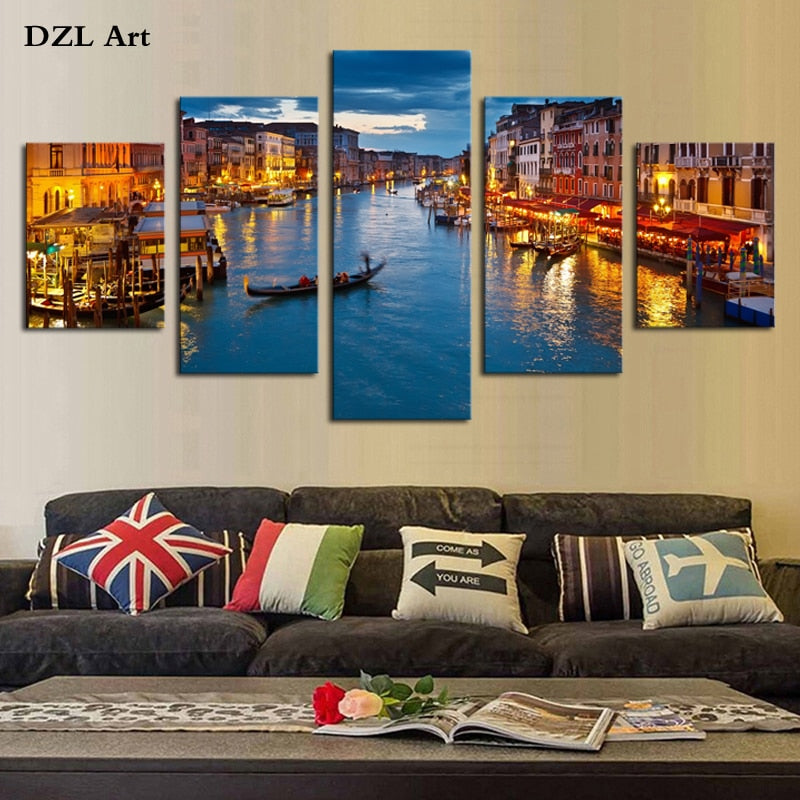 Drop Shipping 5 Piece Venice Watertown Modern Home Wall Decor Canvas Picture Art HD Print Painting On Canvas for Living Room