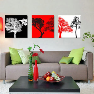 Unframe 3 pcs set Canvas Painting Red White Black Trees Art Cheap Wall Picture Home Decor On Canvas Modern Wall Prints Artworks