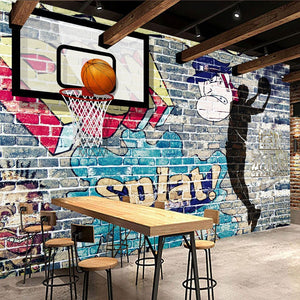 Customize Mural Wallpaper Abstract Graffiti Art Brick Wall Basketball Wall Painting Backdrop Decorative Pictures Wall Living Room - SallyHomey Life's Beautiful