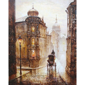 Hand-painted No Frame Pictures Painting Wall Art Handmade Europe carriage Streetscape Oil Painting On Canvas Acrylic Pictures
